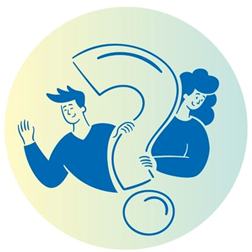 Illustration of 2 people holding a question mark to highlight our consultation. 