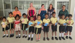 Jayne and some of the children she is helping in Sri Lanka