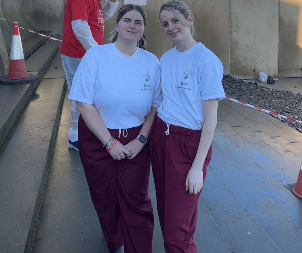 Sophie on the day of the boxing day dip with fellow student nurse